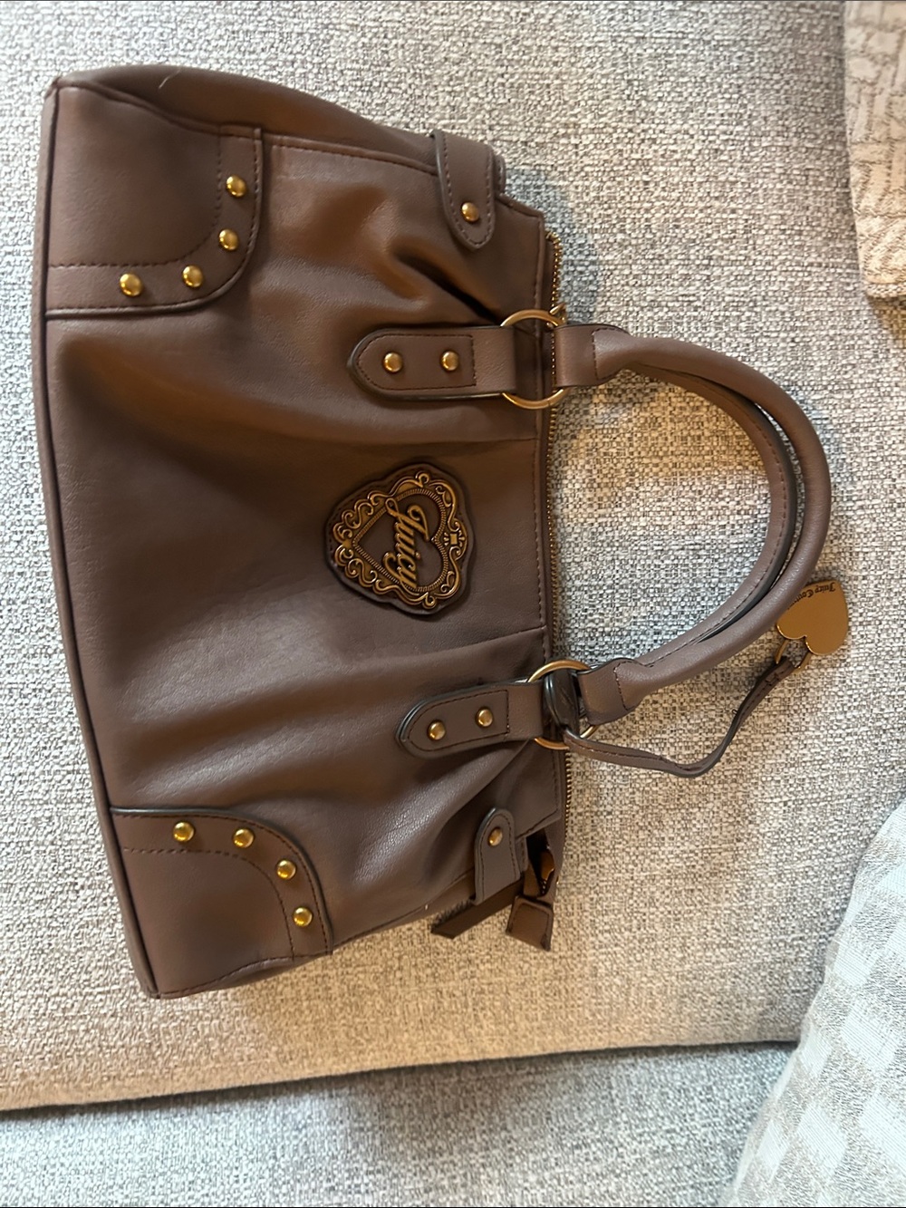 Juicy Couture Chocolate Brown Studded Tote with Logo Plaque